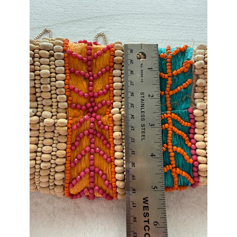 Viral Made in India Handcrafted Artisan Beaded Clutch/Purse Gold Tone Chain - Picture 12 of 16
